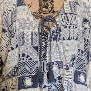 Anthropologie Hazel Lace Blue & White Top w/ Tie